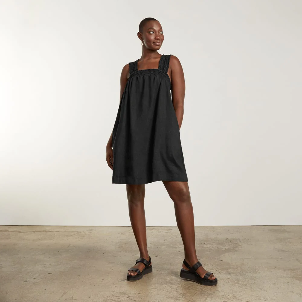 The Smocked Linen Dress | Black