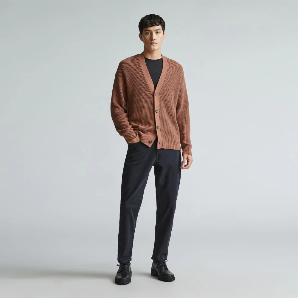 The No-Sweat Ribbed Cardigan | Carob Brown