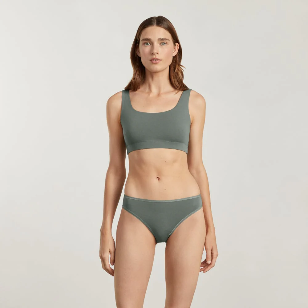 The Cotton High-Rise Bikini | Dark Sage