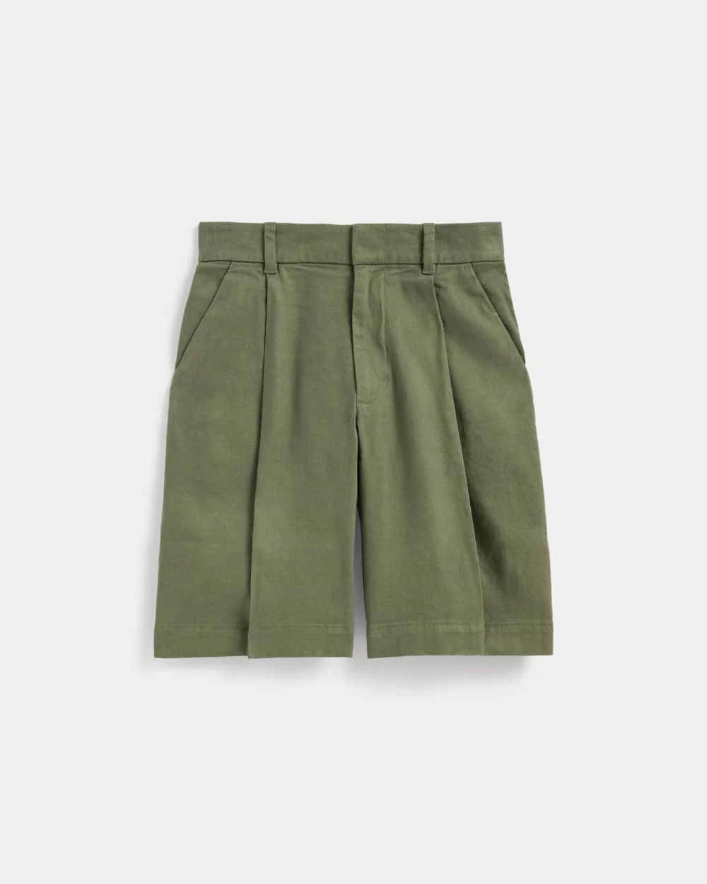 The Pleated Short in Stretch Linen | Lichen Green