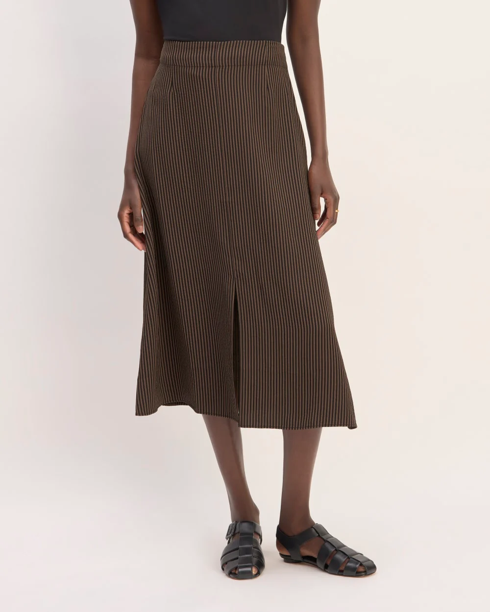 The Mini Jacquard Stripe Slip Skirt | Cocoa / Black