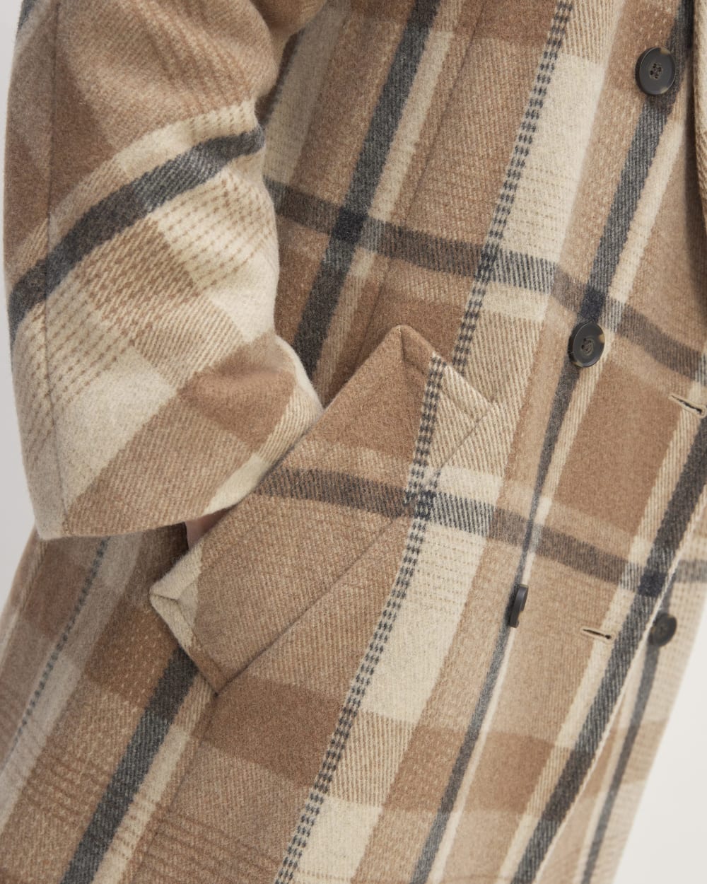 The Italian ReWool® Long Peacoat | Heathered Charcoal / Cornstalk / Toasted Coconut / Biscotti