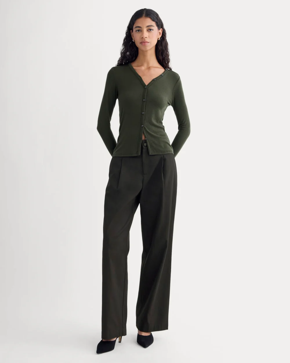 Sheer V-Neck Cardigan in Butterluxe | Dark Green