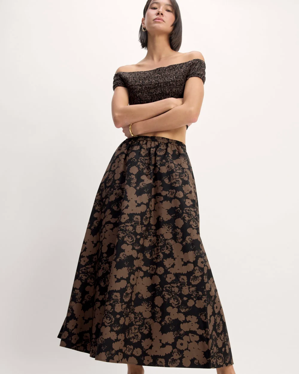 The Supima® Pull-On Maxi Skirt | Black / Cocoa Floral