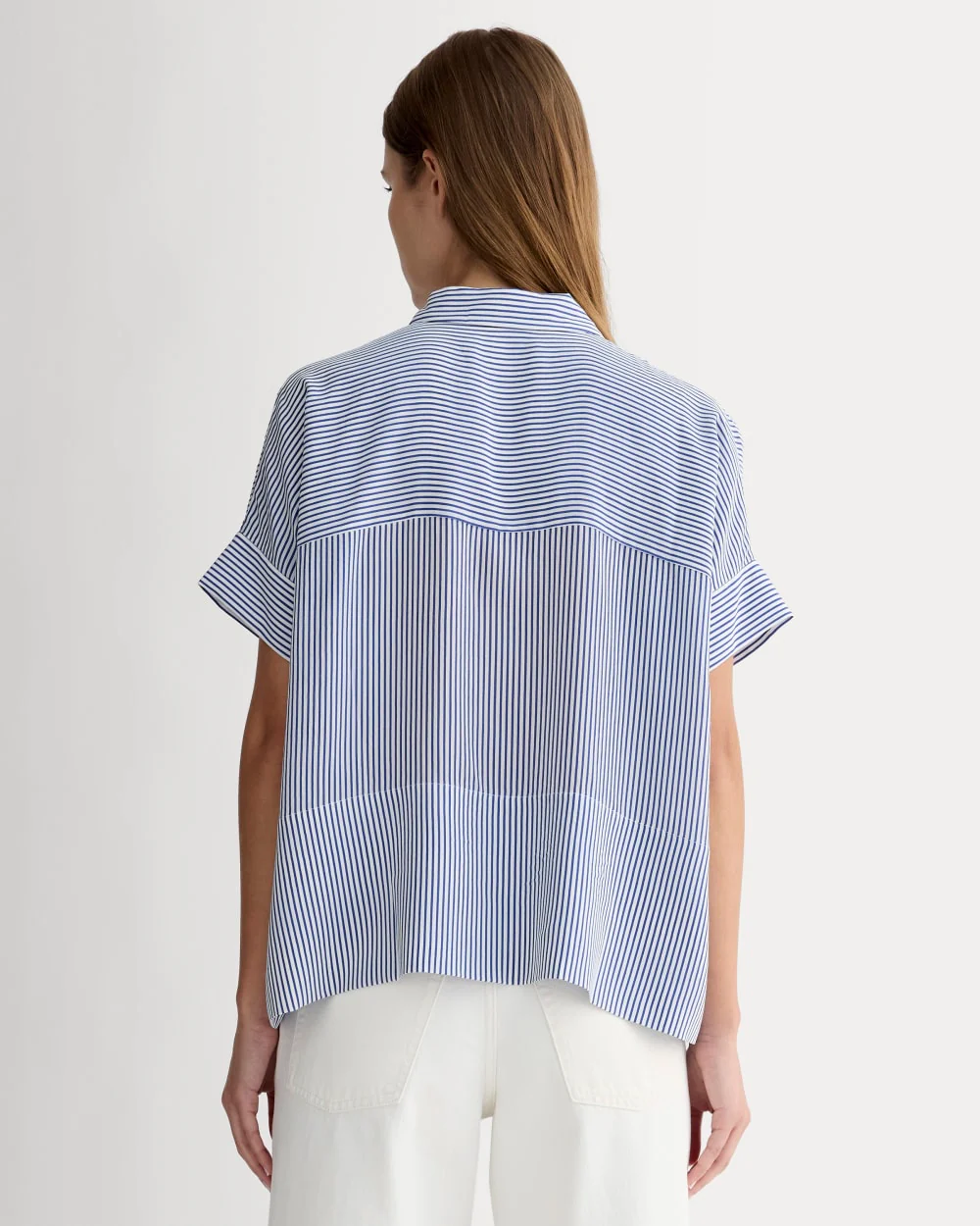 The Boxy Shirt in Washable Silk | Blue / White
