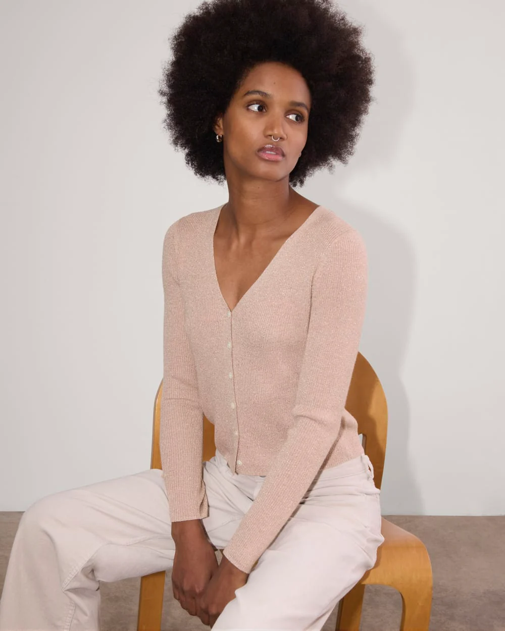 The Cardigan in Lurex Merino | Rose Gold