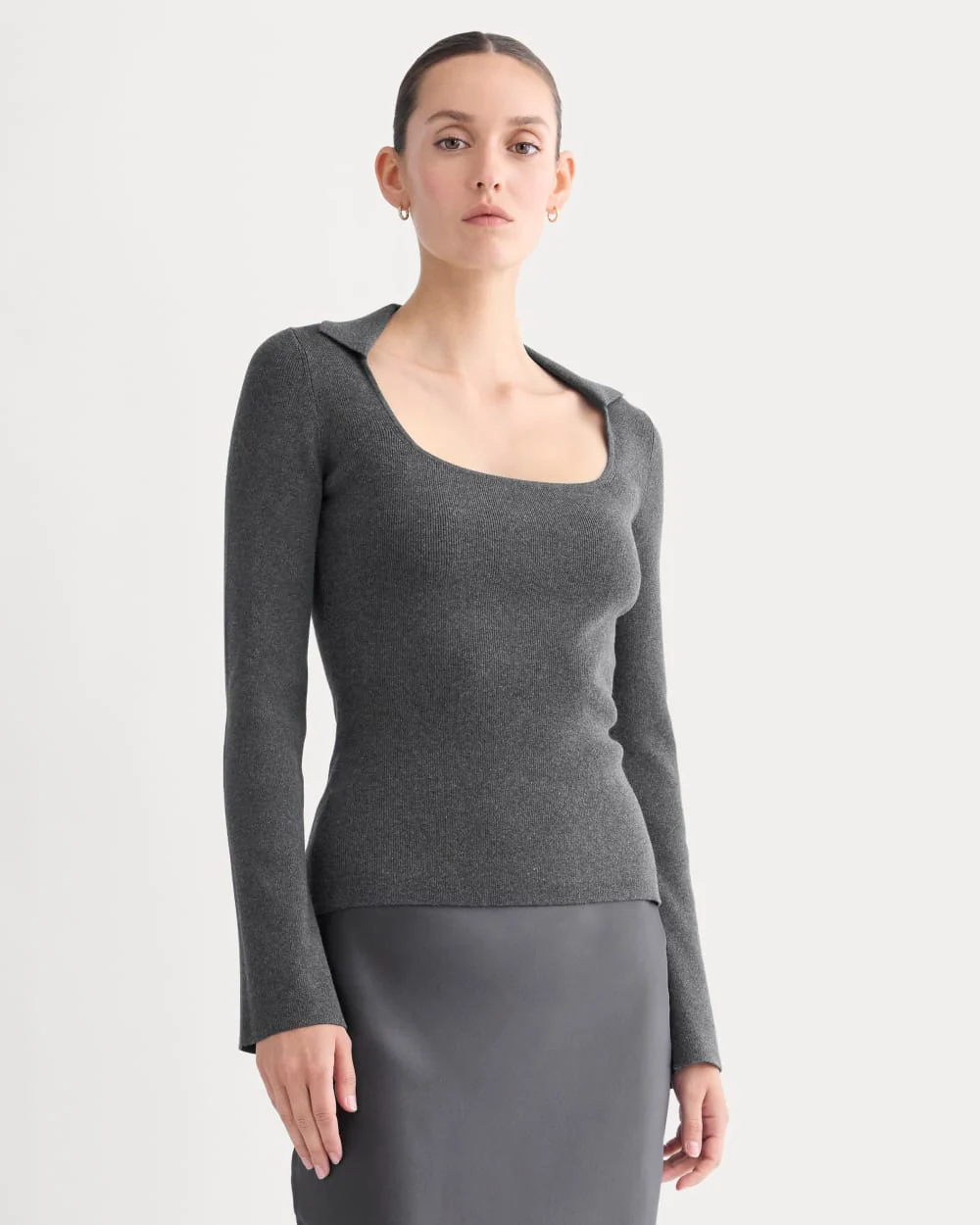 Knit Scoop-Neck Top | Heathered Soot