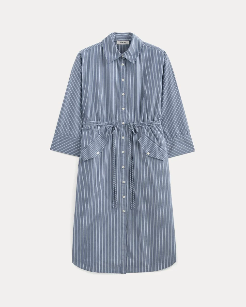 The Drawcord Shirtdress in Ultrasoft Cotton | Mazarine Blue / Optic White