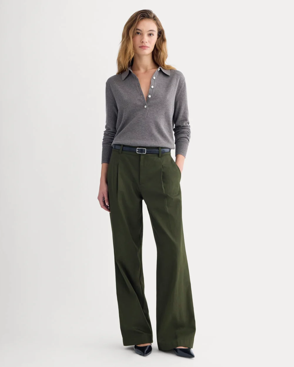 Wide-Leg Trouser in Buttersmooth | Dark Green | 32 Inseam