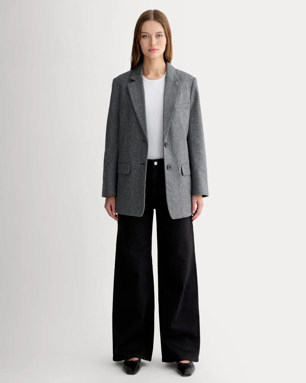 The Oversized Blazer in Wool | Grey Herringbone