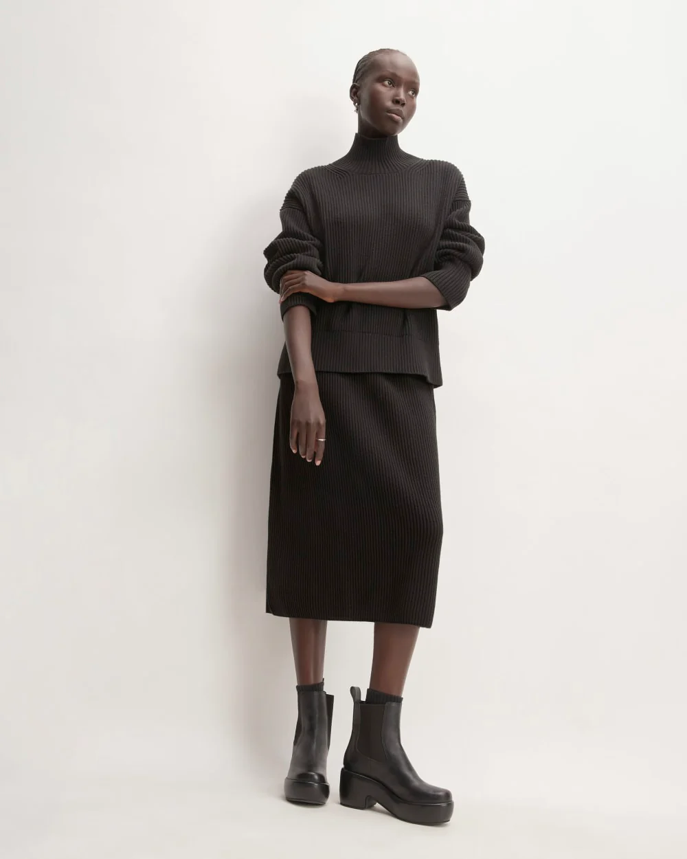 The Organic Cotton Sweater Midi Skirt | Black