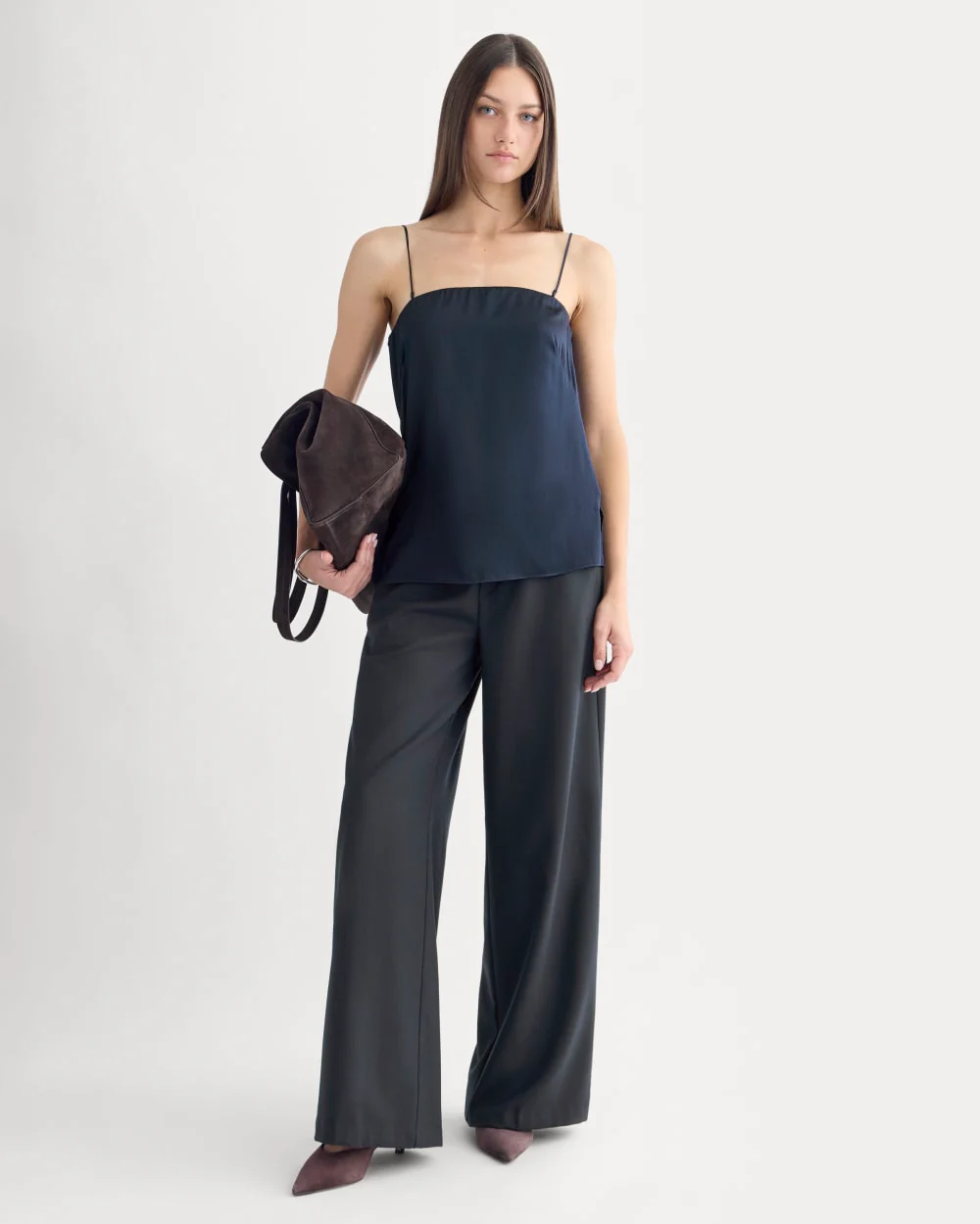 Thin Strap Cami in Silk Charmeuse | Navy