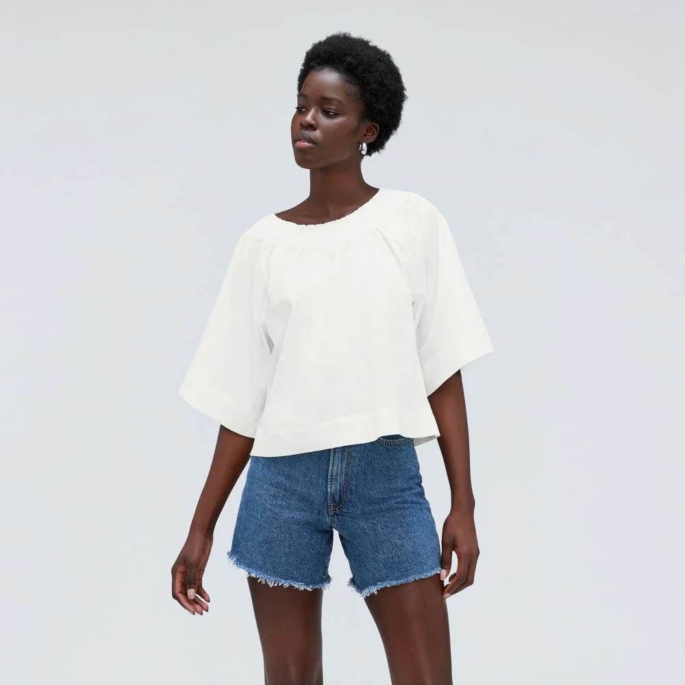 The Seersucker Gathered Tee | White