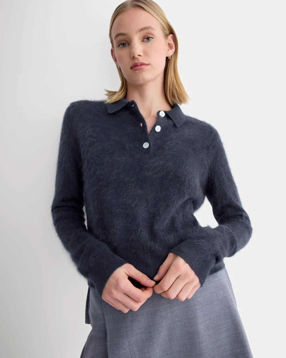 Lush Cashmere Cropped Polo Sweater | Starry Navy