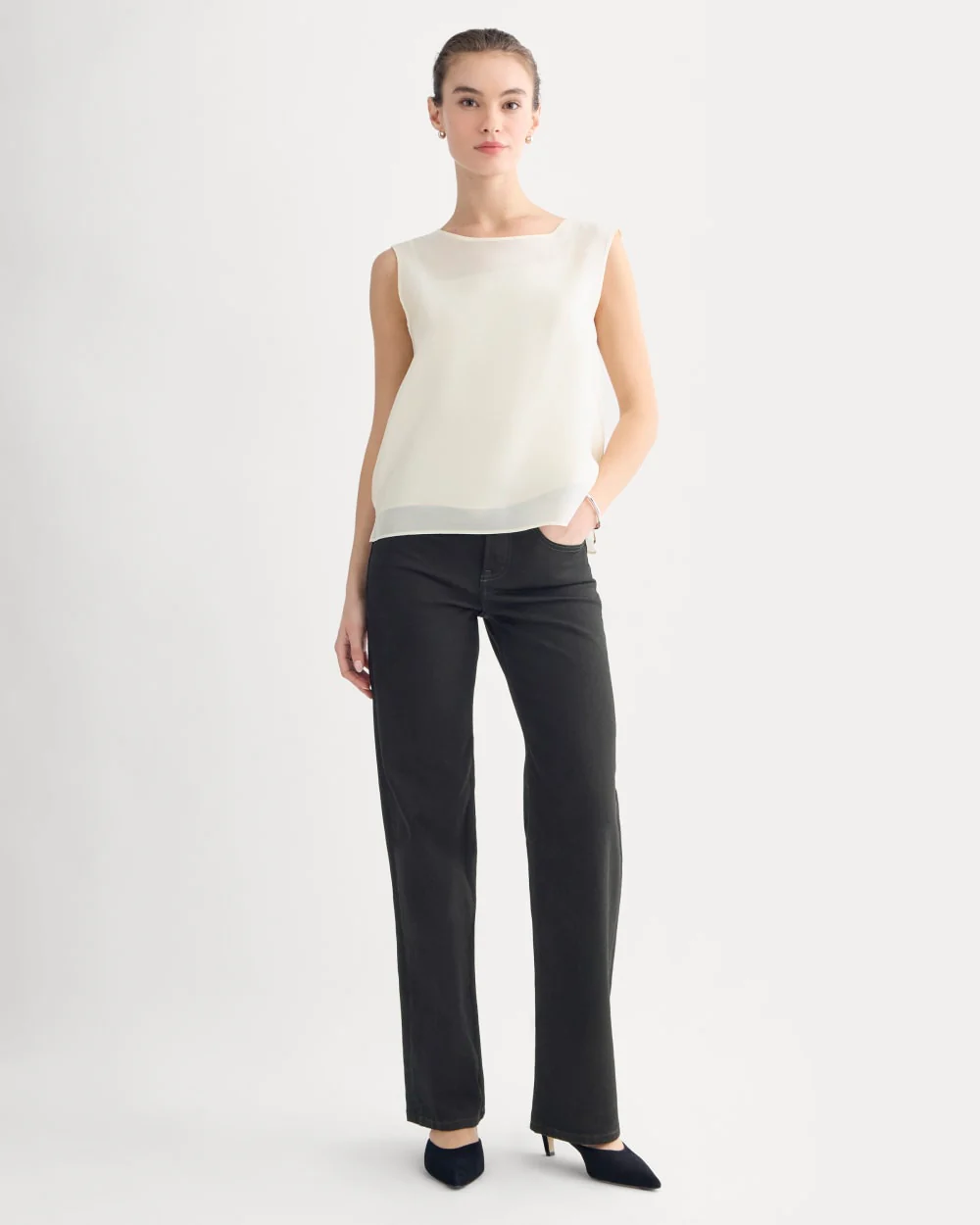 Sleeveless Top in Cotton-Silk Organza | Parchment