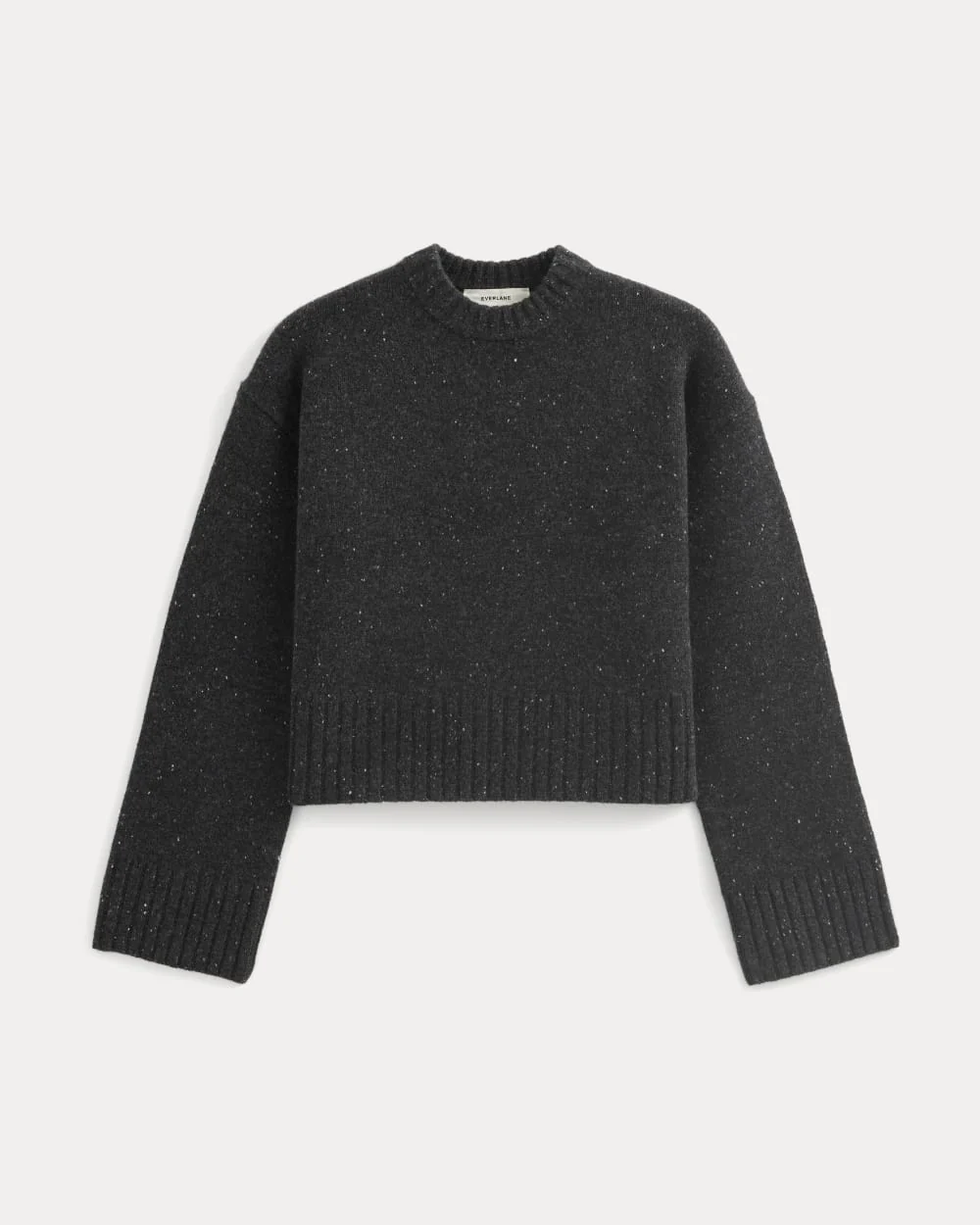 Cropped Boxy Crew in Luxe Merino | Heathered Black Donegal