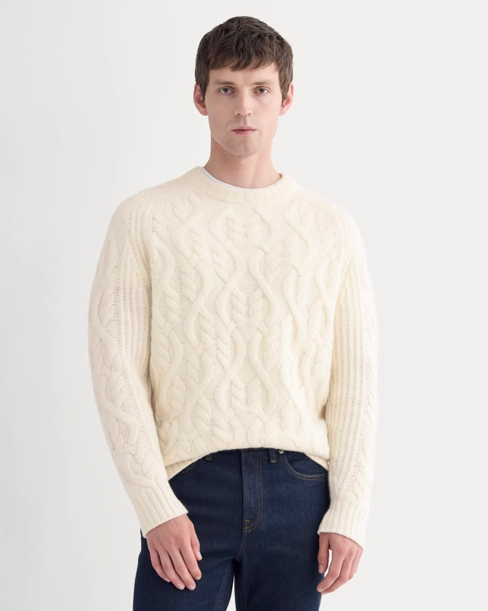Cable Knit Crew in Luxe Merino | Bone