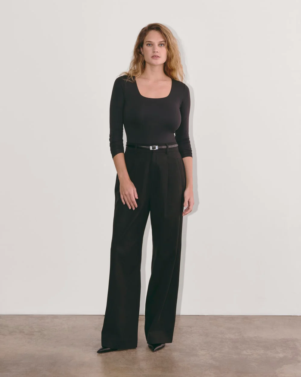 The Long-Sleeve Supima® Square-Neck Bodysuit | Black | Bikini