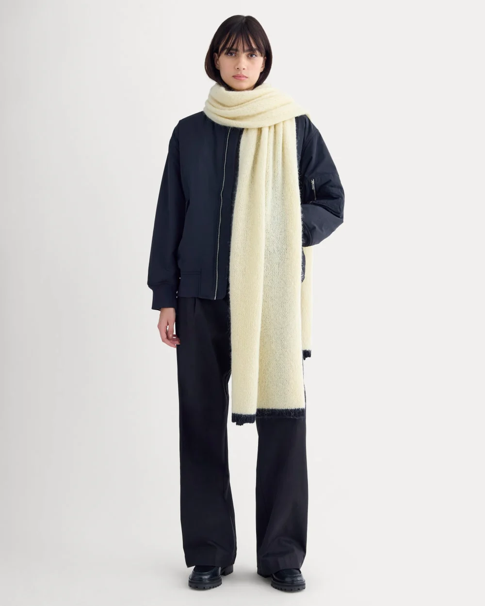 Plush Alpaca Scarf | Bone/ Black