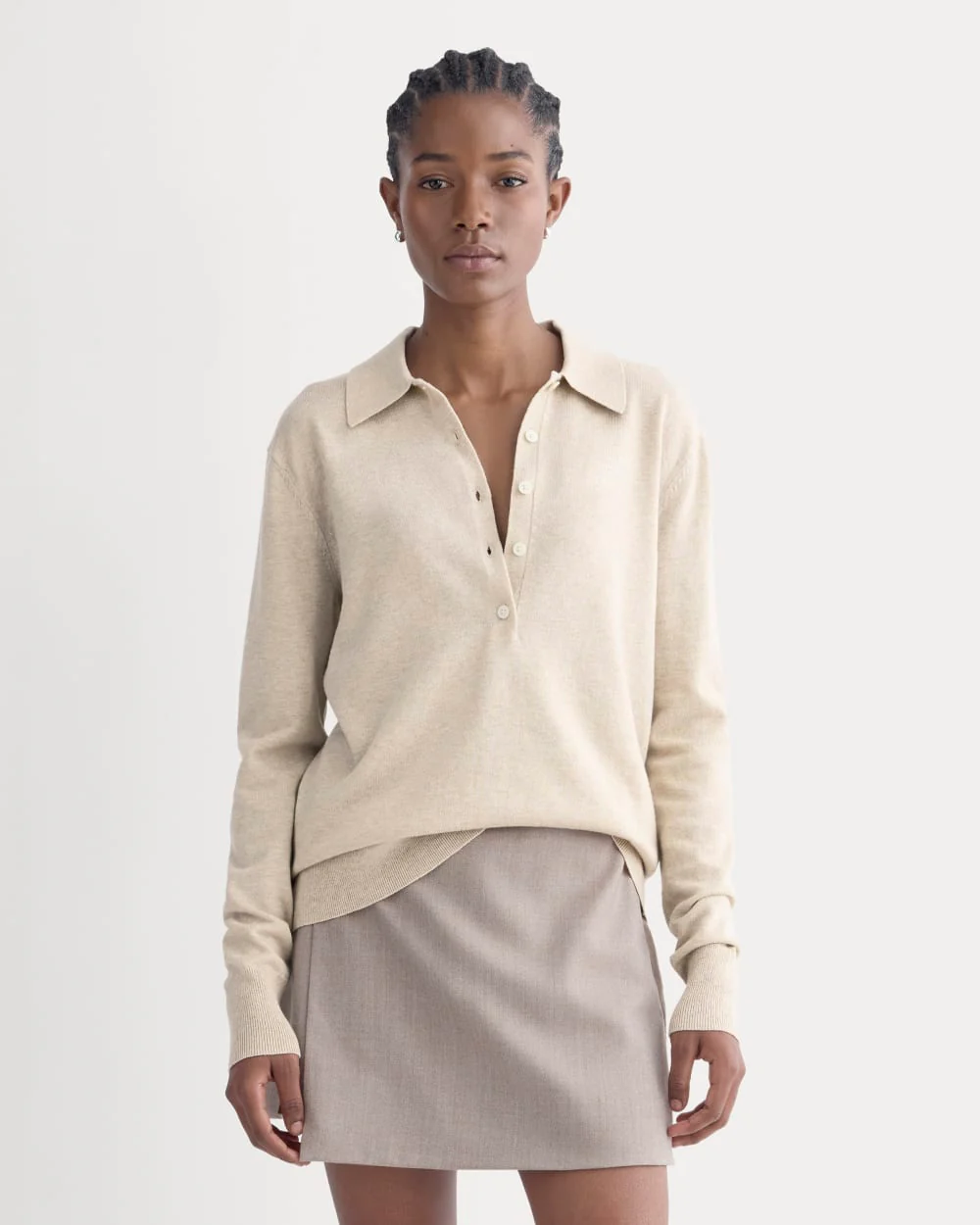 Oversized Polo Sweater in Cotton Merino | Heather Barley