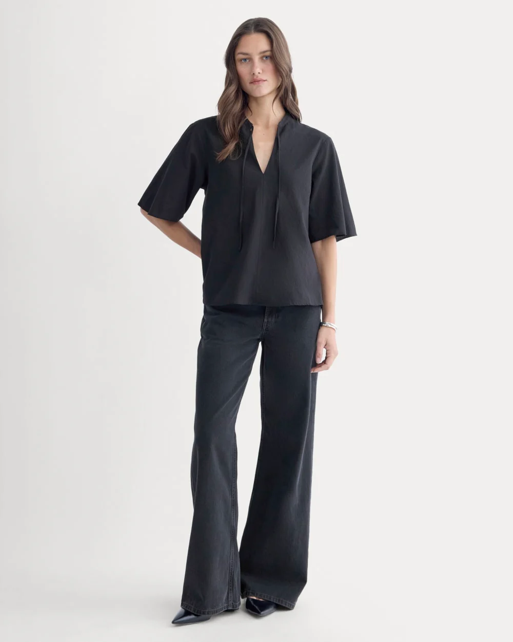 The Gauze Tie-Front Shirt | Black