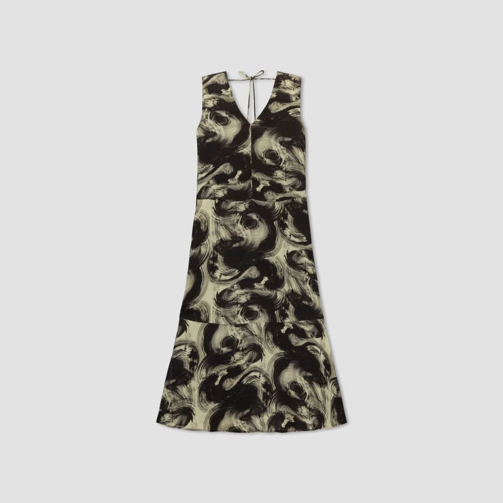 The Satin V-Neck Maxi Dress | Pale Yellow / Black