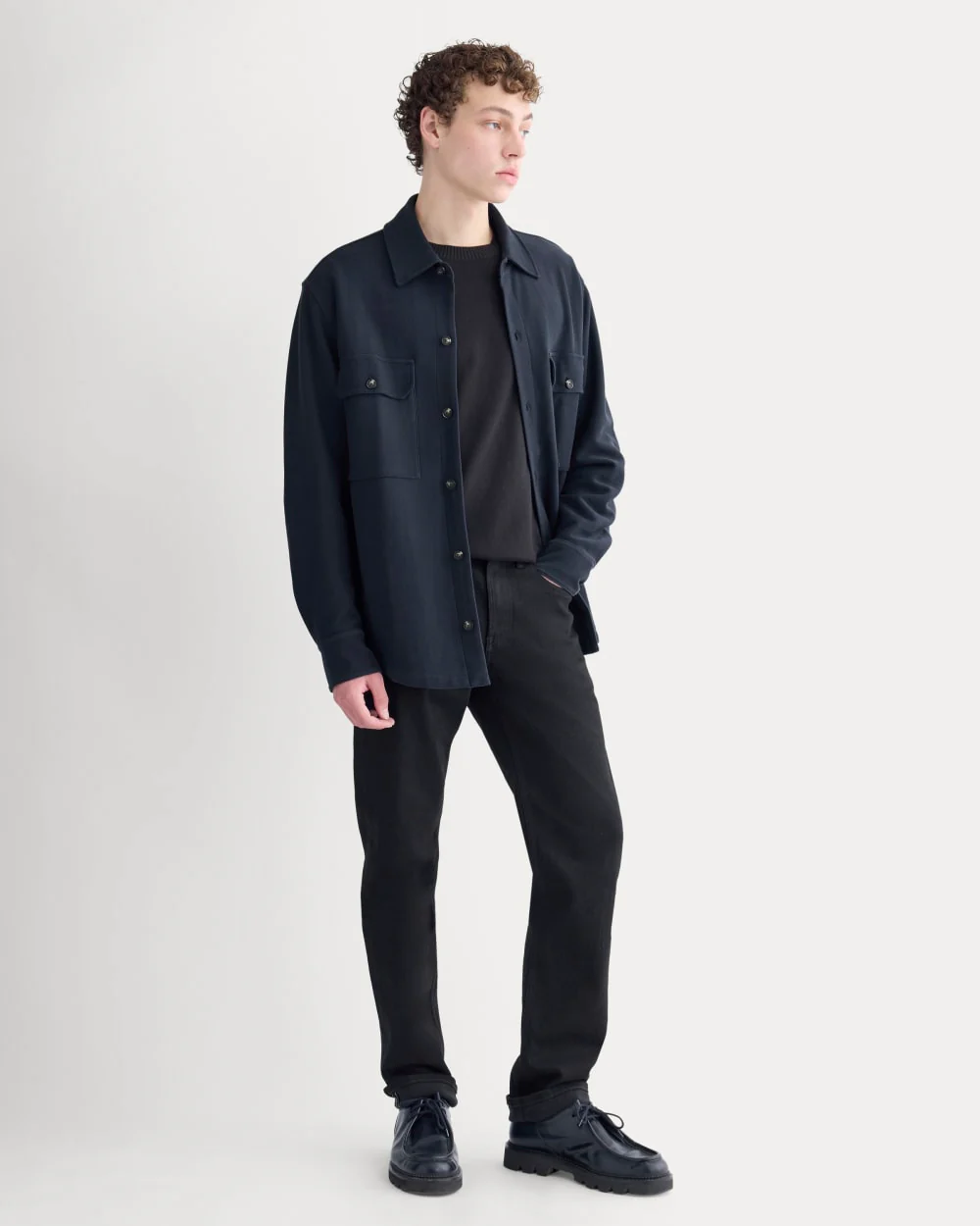 Relaxed Knit Utility Shirt | Navy