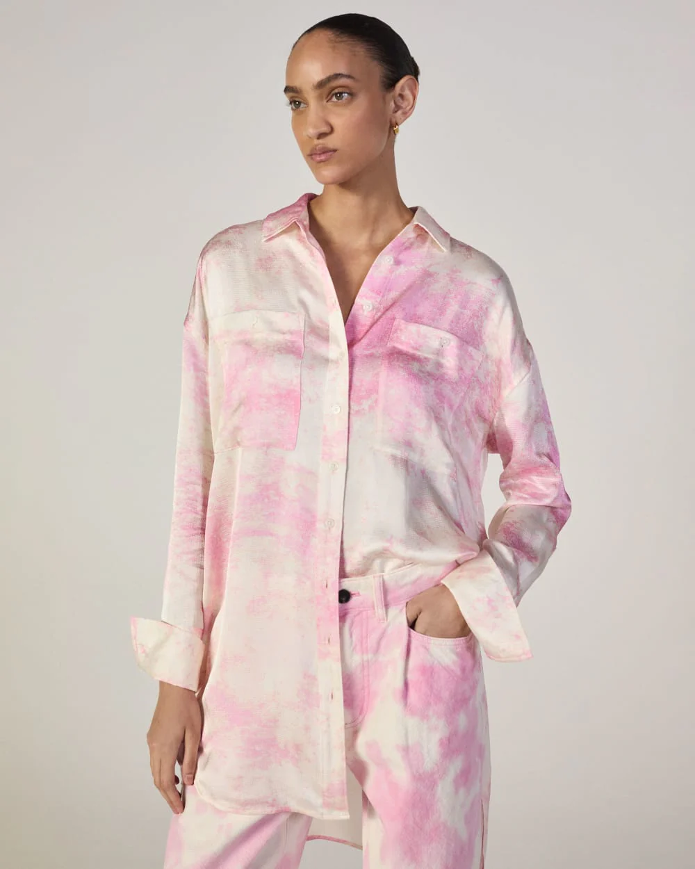 The Everlane x Marques' Almeida Satin Tie-Dye Shirt | Pink Tie-Dye