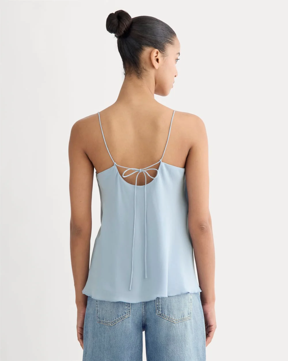 The Tie Back Cami in Washable Silk | Soft Blue