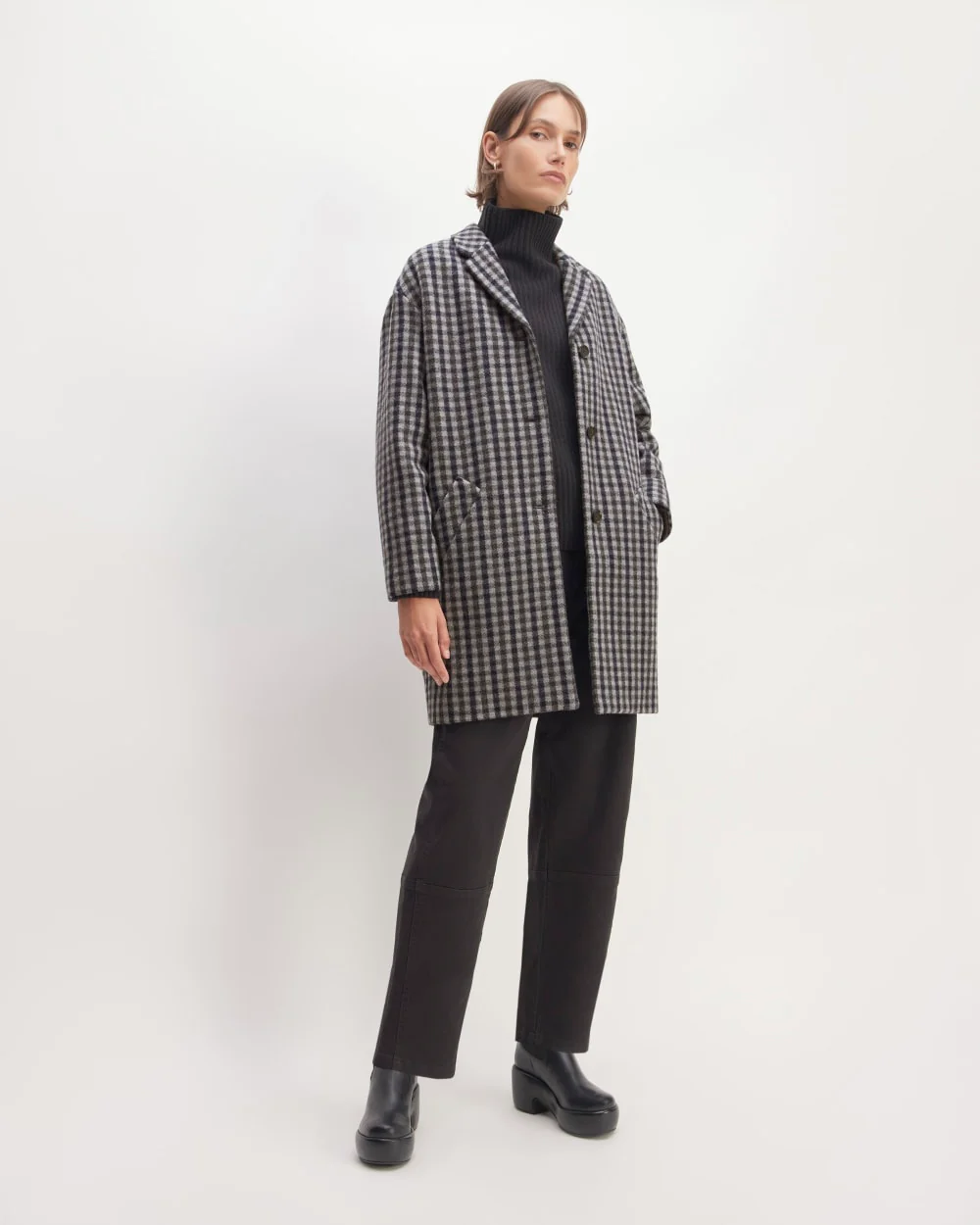 The Italian ReWool® Cocoon Coat | Grey / Charcoal / Navy Check