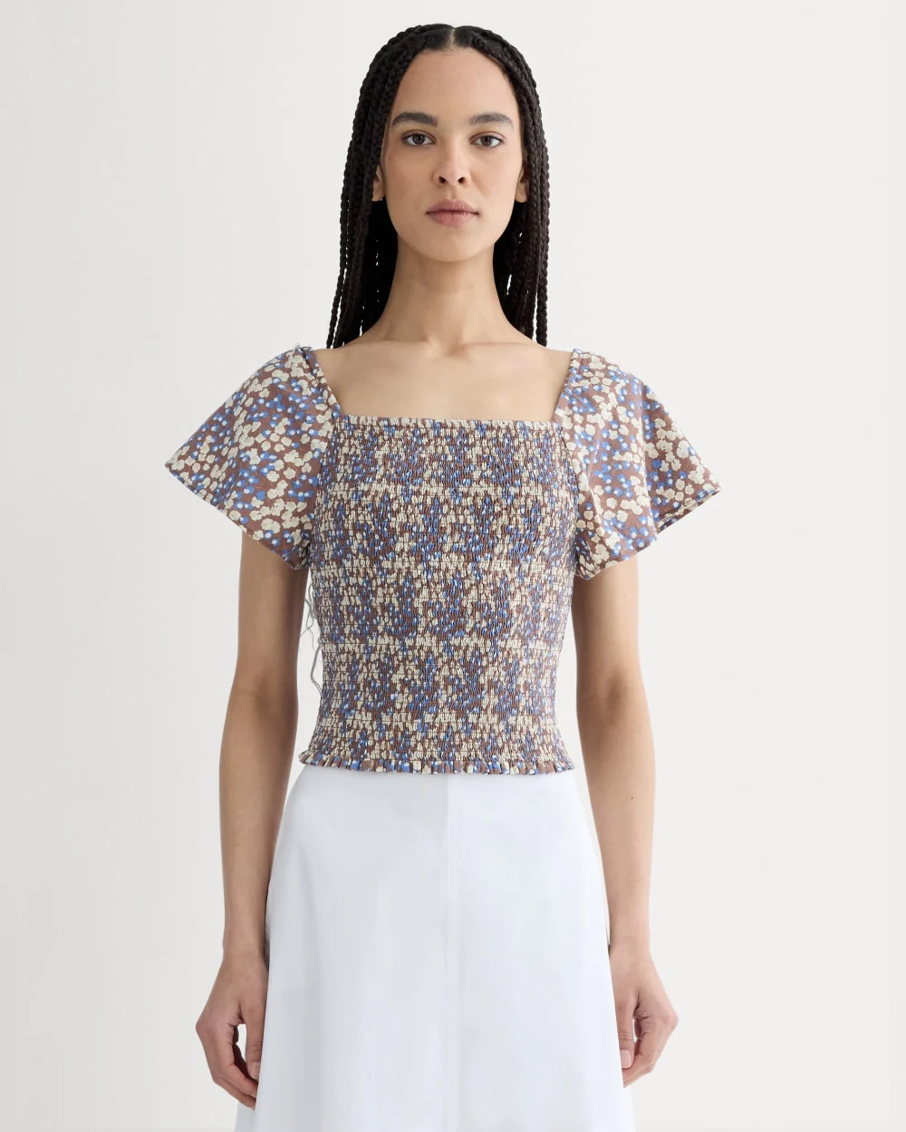 The Gauze Smocked Top | Mocha Floral