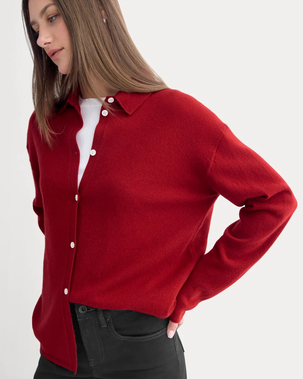 Cashmere Button-Up Shirt | Berry Red