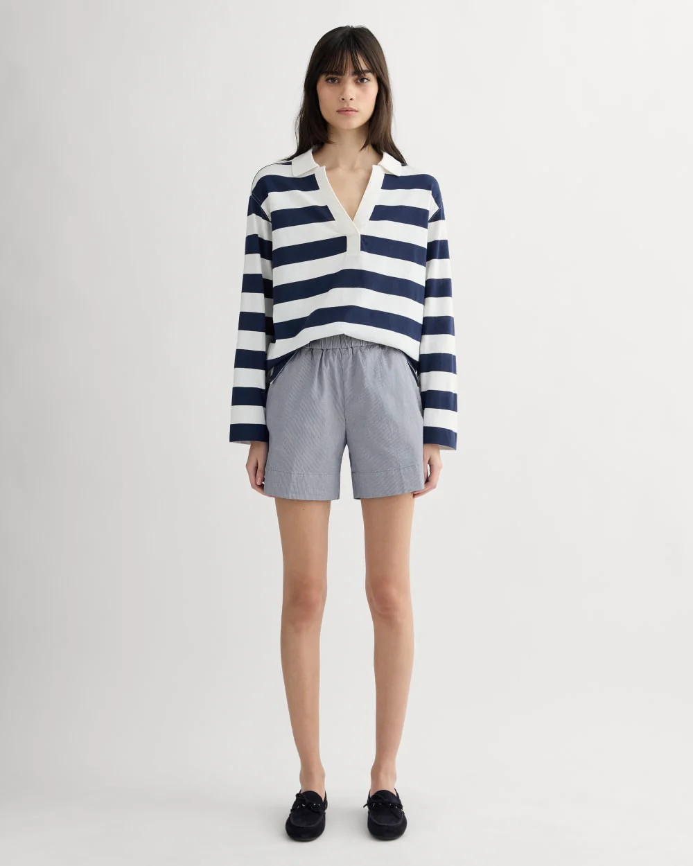 The Easy Short | Dark Denim Pinstripe