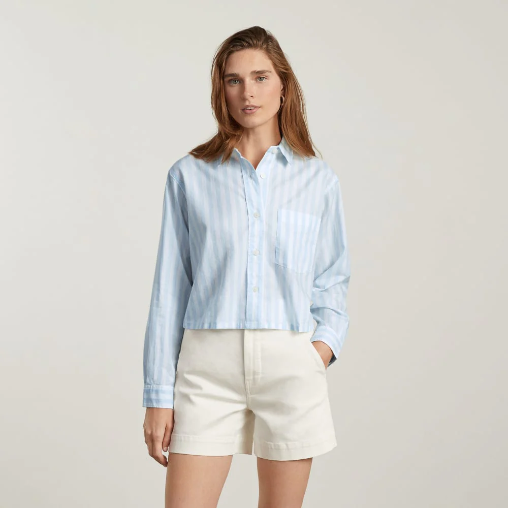 The Way-Short Shirt in Silky Cotton |  Mariner Blue / White