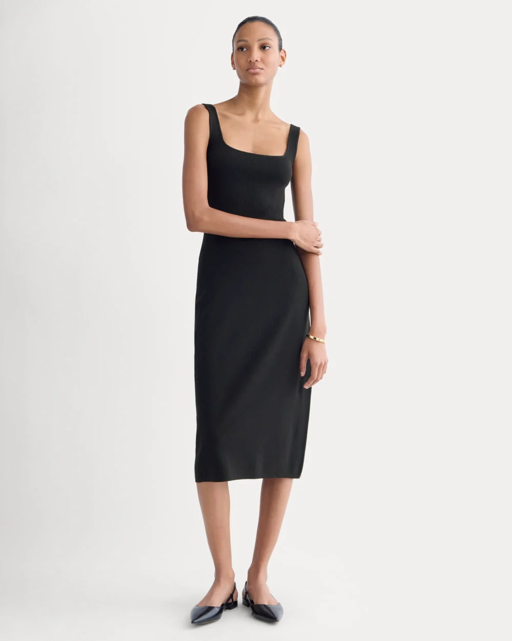 Knit Square-Neck Midi Dress | Black