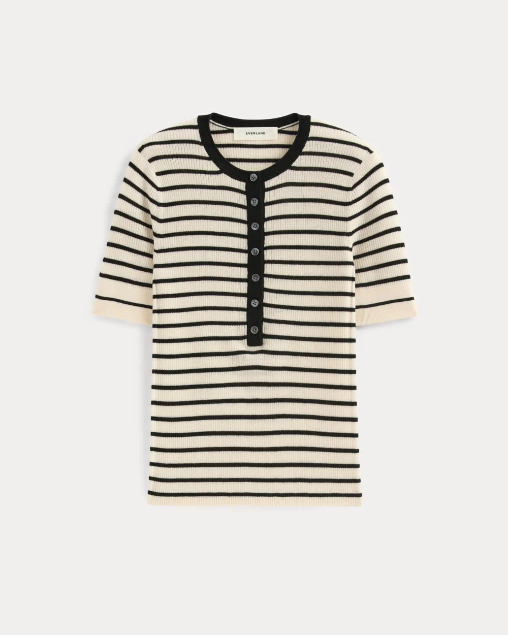 The Short-Sleeve Henley in Ultrasoft Merino | Parchment / Black