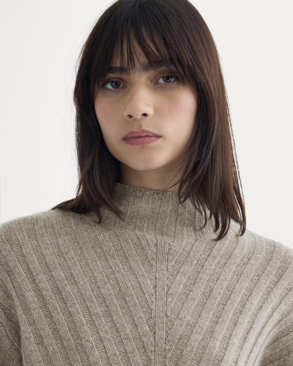 Funnel-Neck Sweater in Wool Cashmere | Light Heathered Taupe