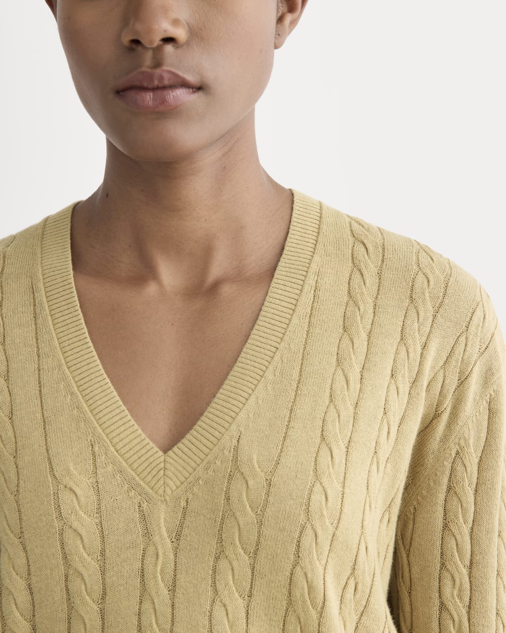 The Cable V-Neck in Cotton Cashmere | Classic Khaki