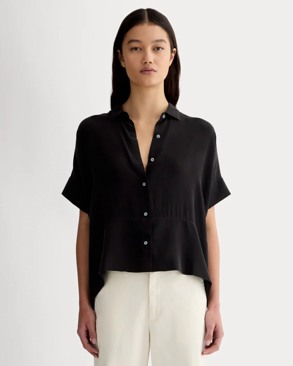 The Boxy Shirt in Washable Silk | Black