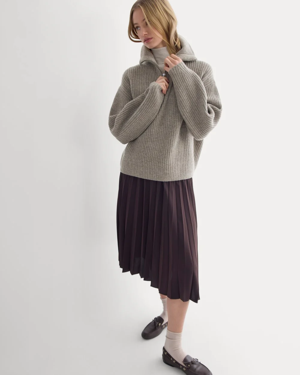 The Half-Zip Sweater in Luxe Merino | Heather Soft Taupe