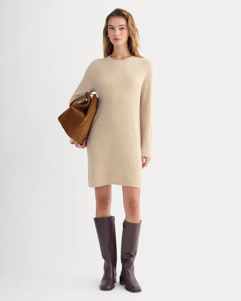 Cashmere Long-Sleeve Mini Dress | Heather Light Camel