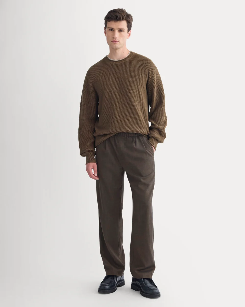 Waffle Rollneck Crew in Everyday Cotton | Cocoa