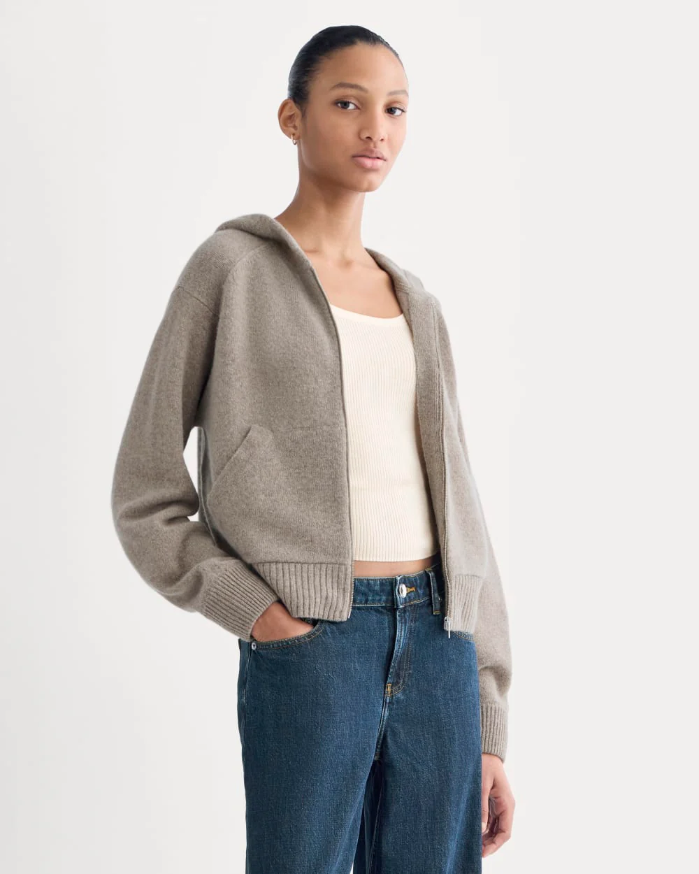 Full-Zip Hoodie in Wool Cashmere | Oatmeal