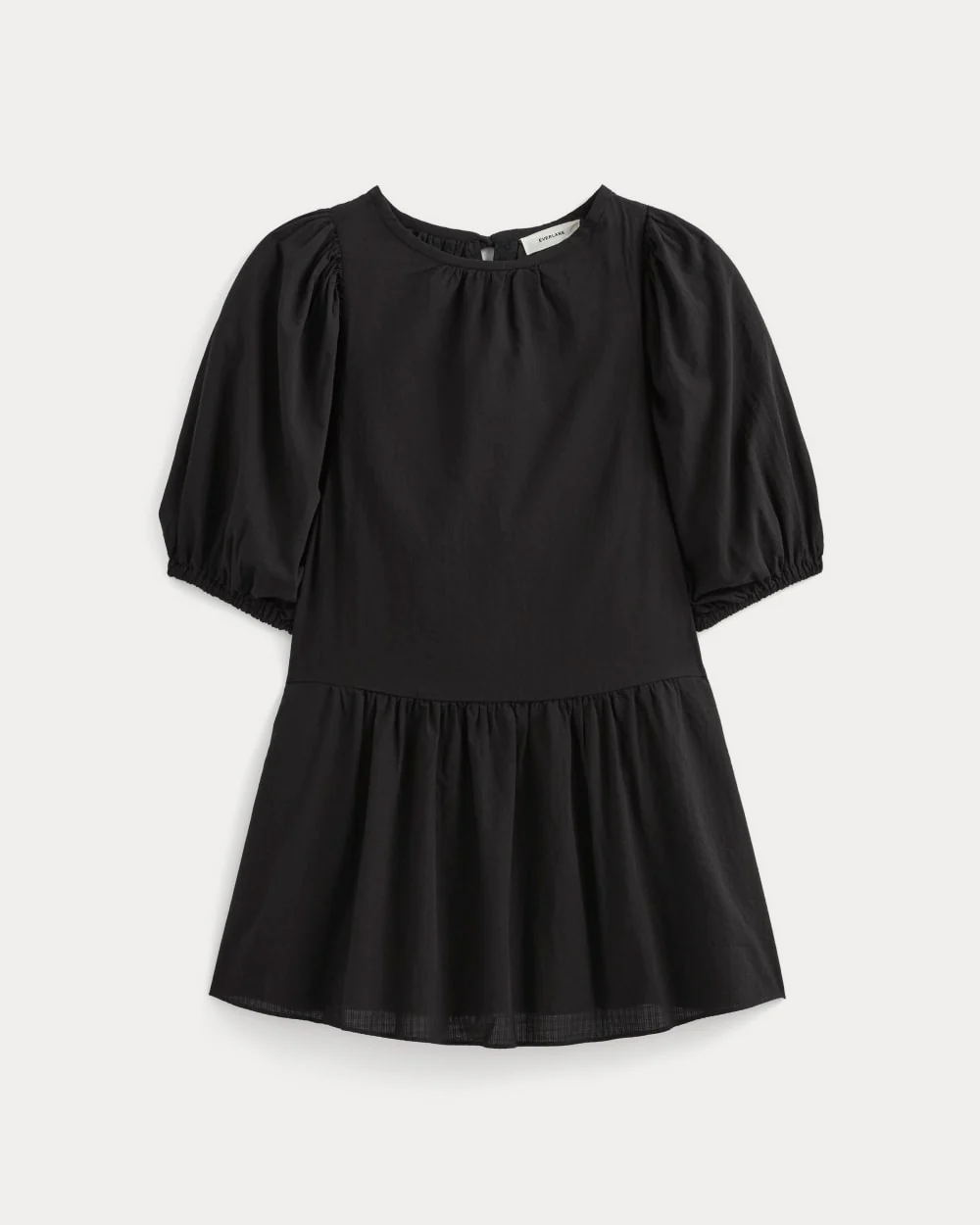 The Gauze Puff-Sleeve Mini Dress | Black