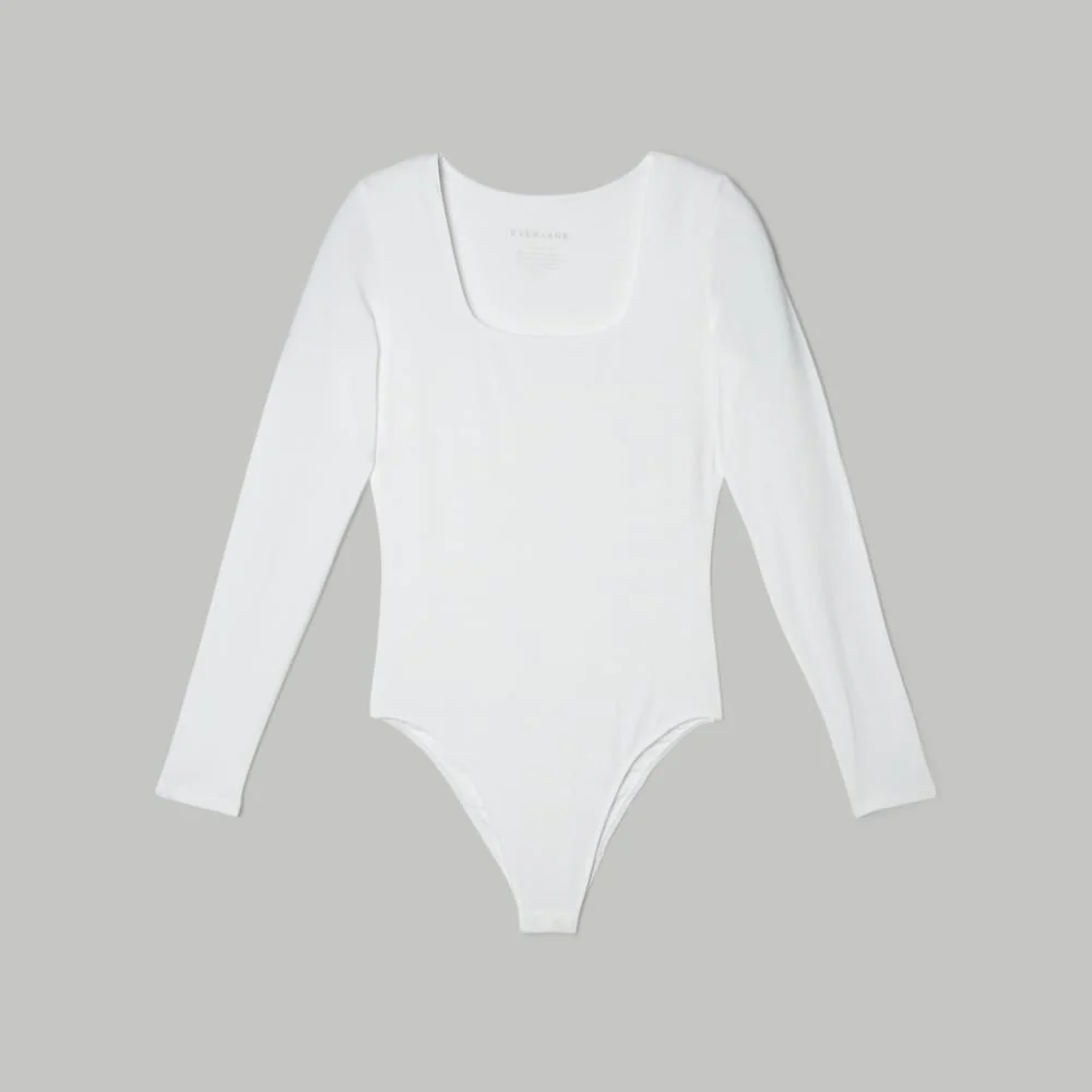 The Long-Sleeve Supima® Square-Neck Bodysuit | White | Thong