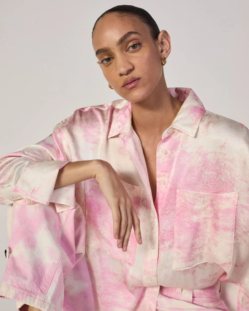 The Everlane x Marques' Almeida Satin Tie-Dye Shirt | Pink Tie-Dye