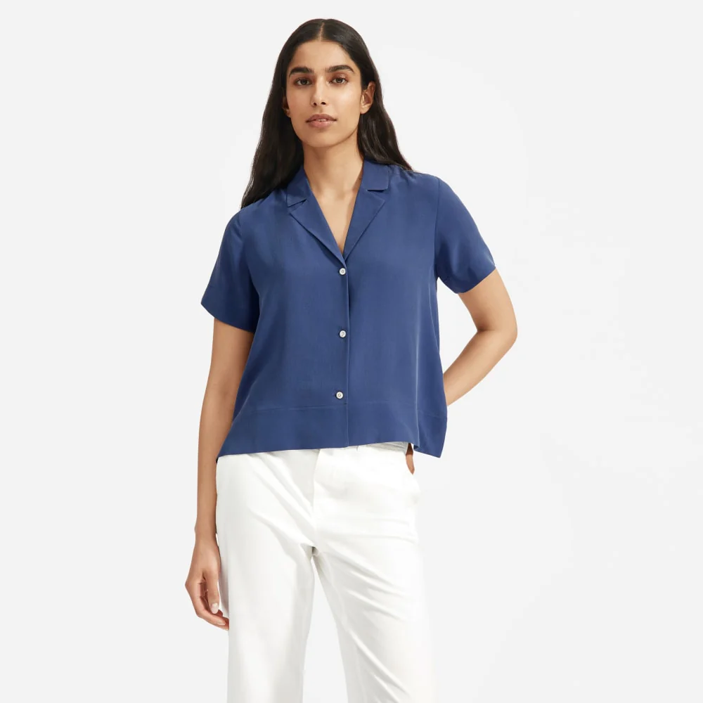 The Clean Silk Short-Sleeve Notch Shirt | French Blue