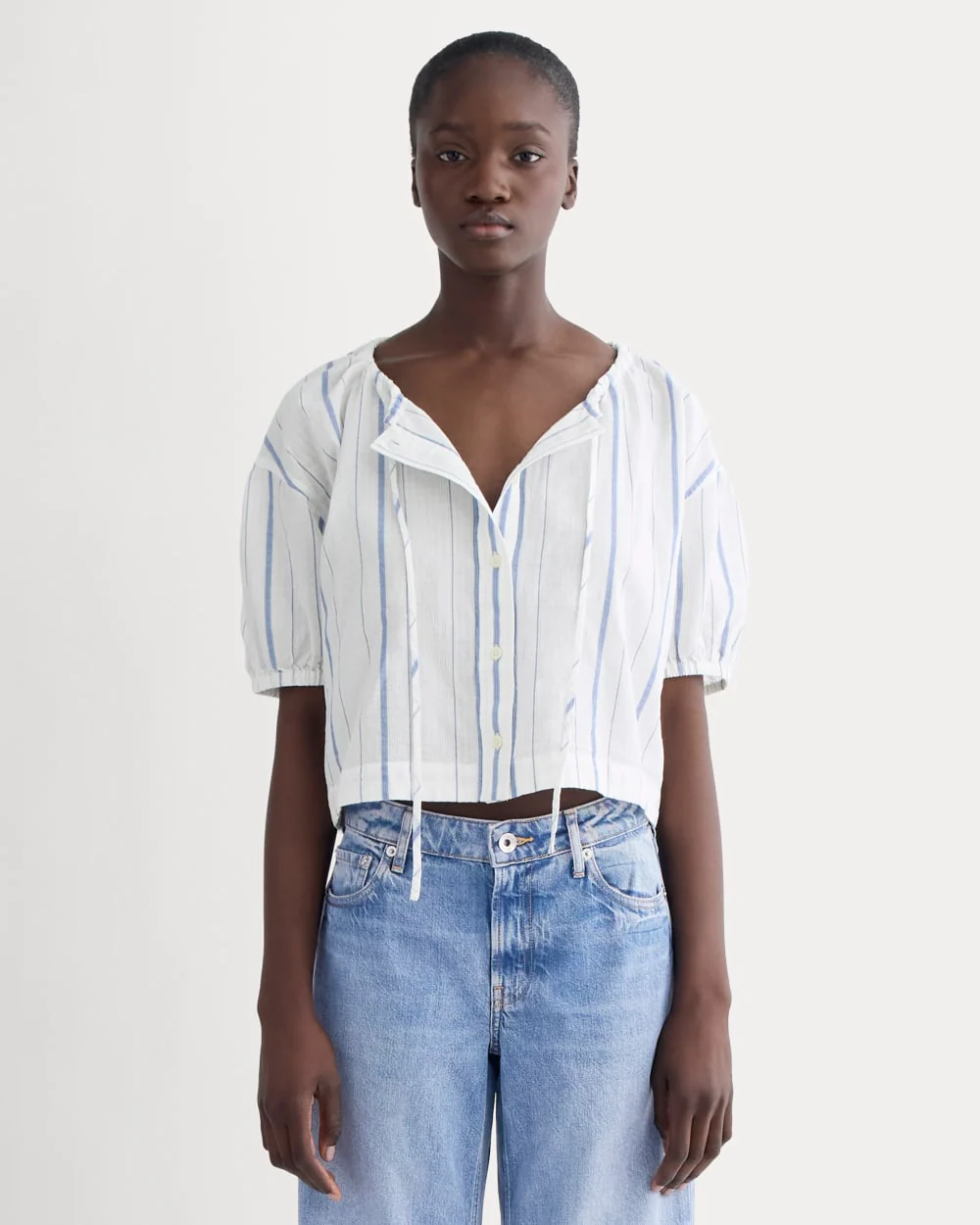 The Gauze Button-Up | Bone / Dutch Blue
