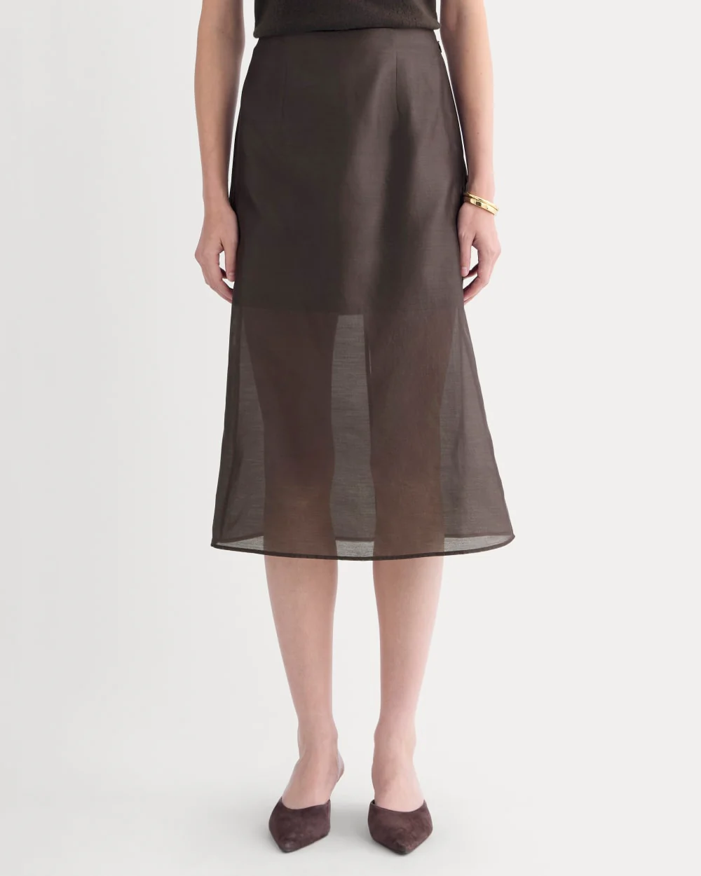 Midi Skirt in Cotton-Silk Organza | Dark Chocolate