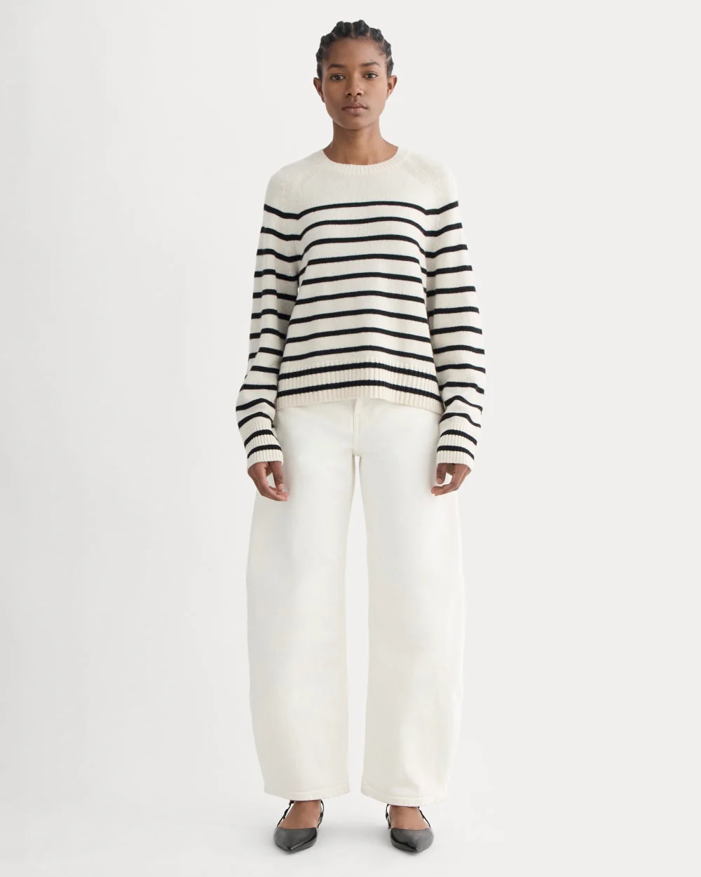 The Boxy Crew in Cashmere | Bone / Black